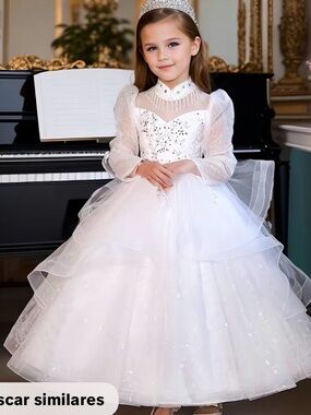 White Sparkle Tulle Flower Girl Dress with Long Sleeves